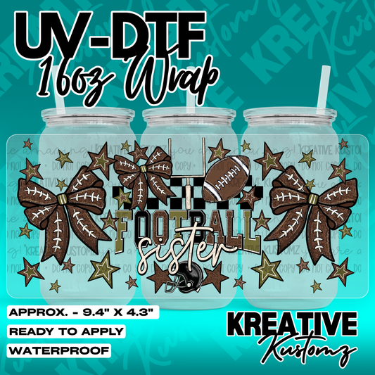 Football Sister | UV DTF Cup Wrap for 16oz Libbey Glass