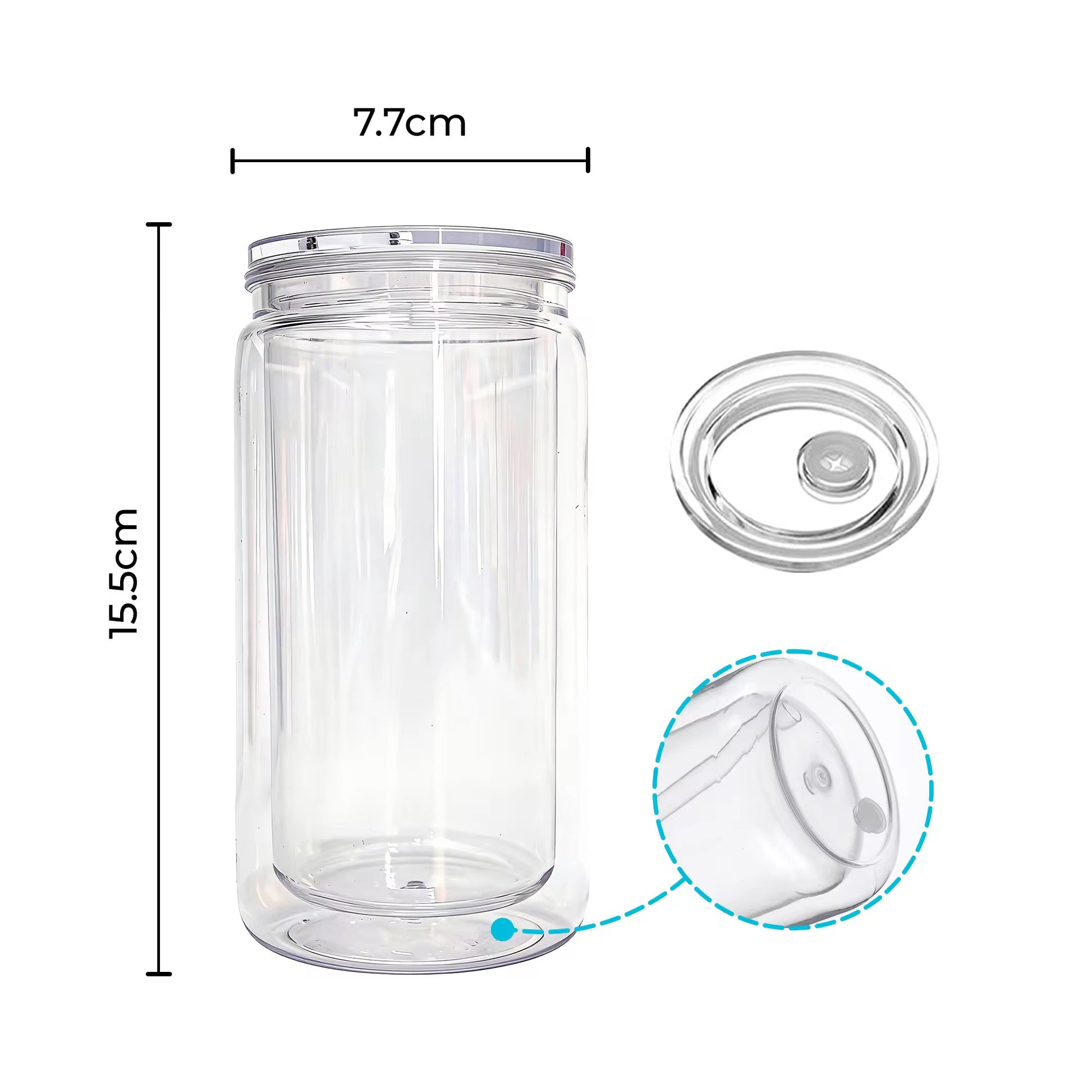 A clear 16oz acrylic double-walled cup with a lid and a pre-drilled hole for snow globe crafts.