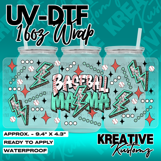 Baseball Mama | UV DTF Cup Wrap for 16oz Libbey Glass