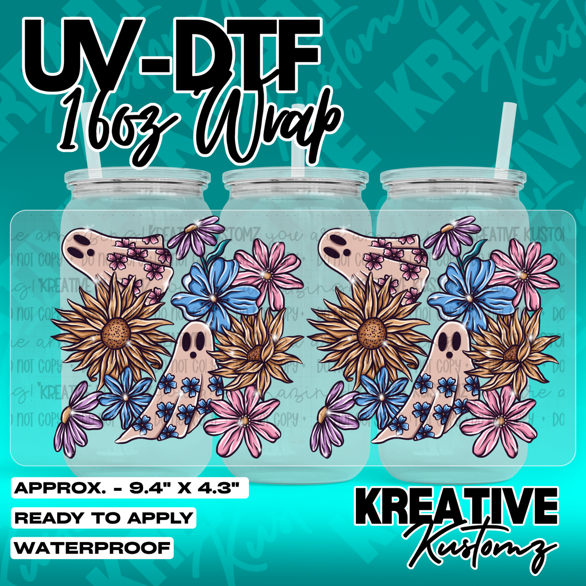 Floral Ghosts | UV DTF Cup Wrap for 16oz Libbey Glass