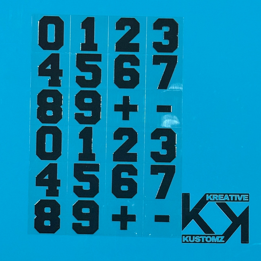 An A5 sheet of black precut adhesive numbers and symbols for UV DTF cup wraps.