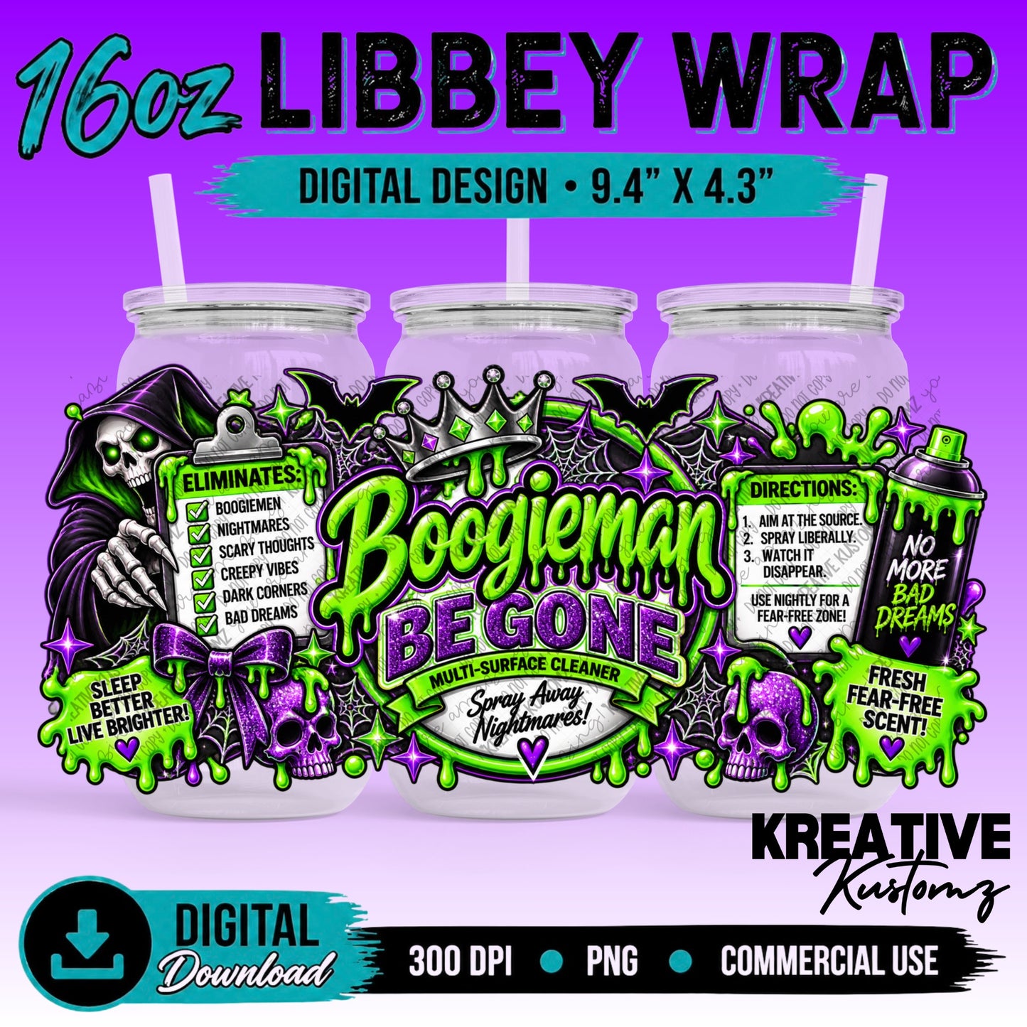 Horror Spray Can | 16oz Libbey Glass Can Wrap PNG - Digital Download Bundle