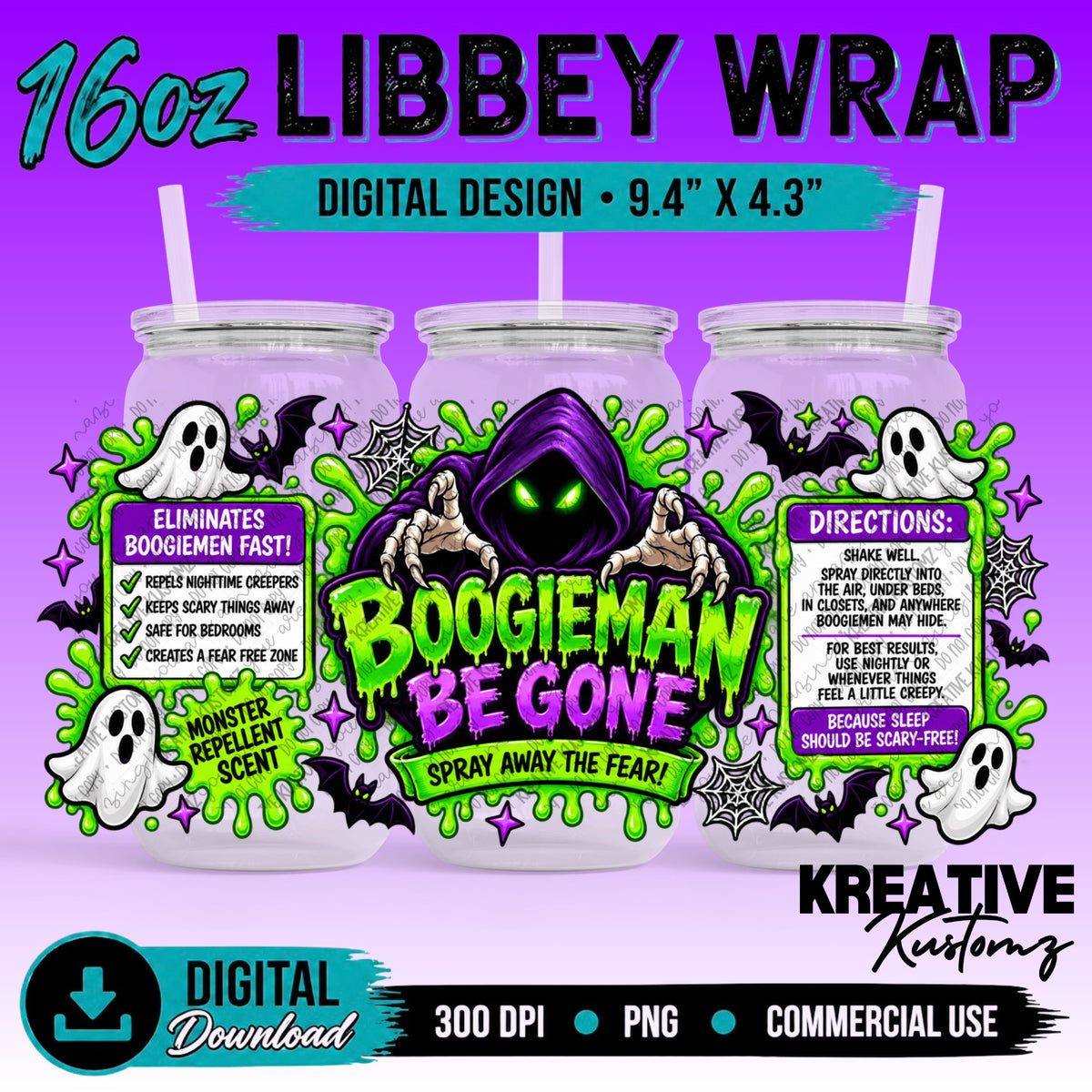 Horror Spray Can | 16oz Libbey Glass Can Wrap PNG - Digital Download Bundle
