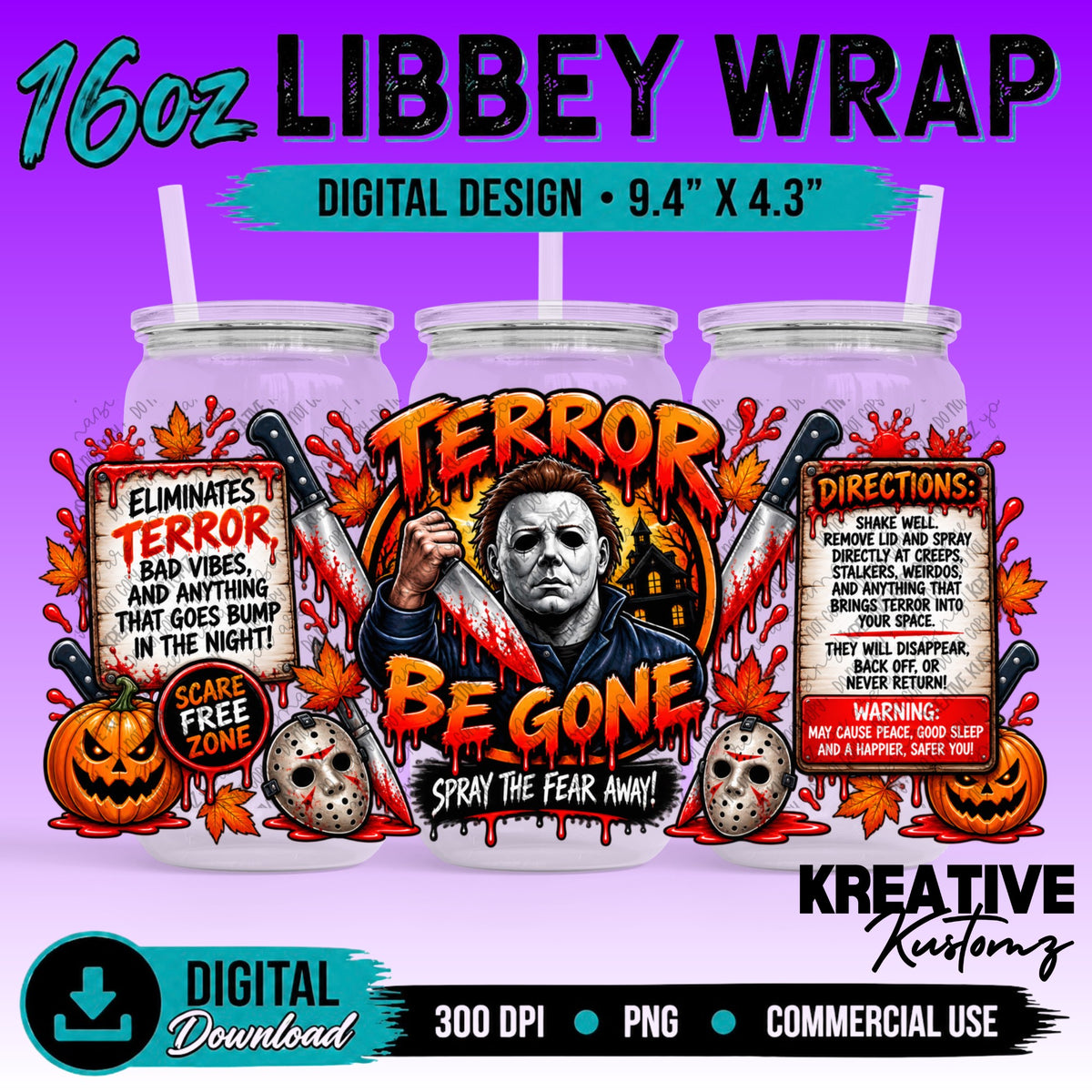 Horror Spray Can | 16oz Libbey Glass Can Wrap PNG - Digital Download Bundle