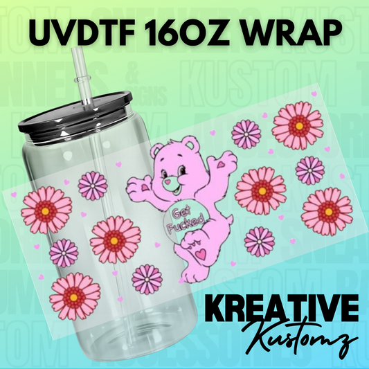 KK-B6995 Pink Floral Naughty XX Bear - 16oz UVDTF Wrap