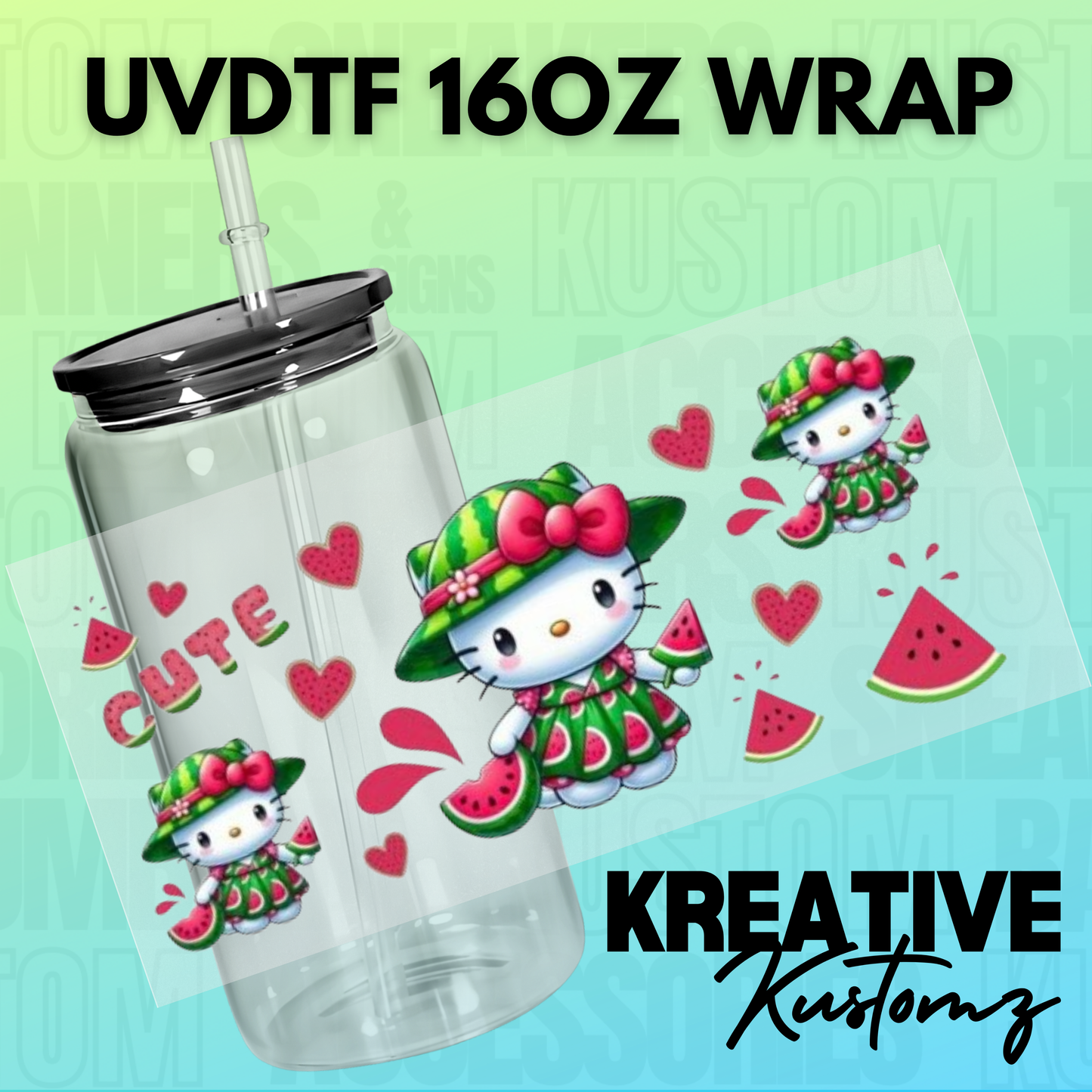 KK-B1893 Watermelon Kittys - 16oz UVDTF Wrap