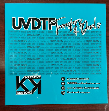 A square acrylic board with a logo and contact information for Kreative Kustomz.