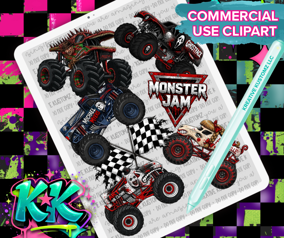 Horror Monster Truck Clipart Bundle - Digital Download
