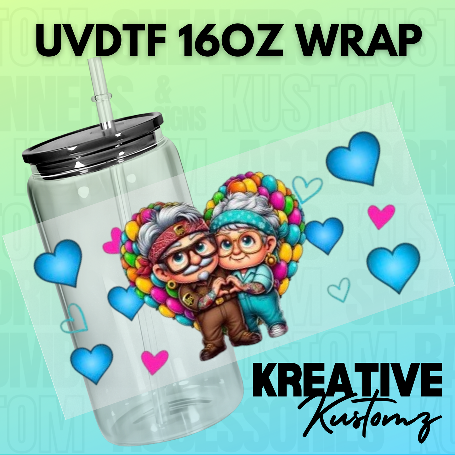 KK-B1129 Couple Old Hearts - 16oz UVDTF Wrap