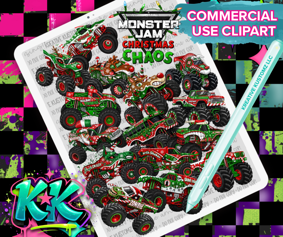 Christmas Monster Truck Clipart Bundle - Digital Download
