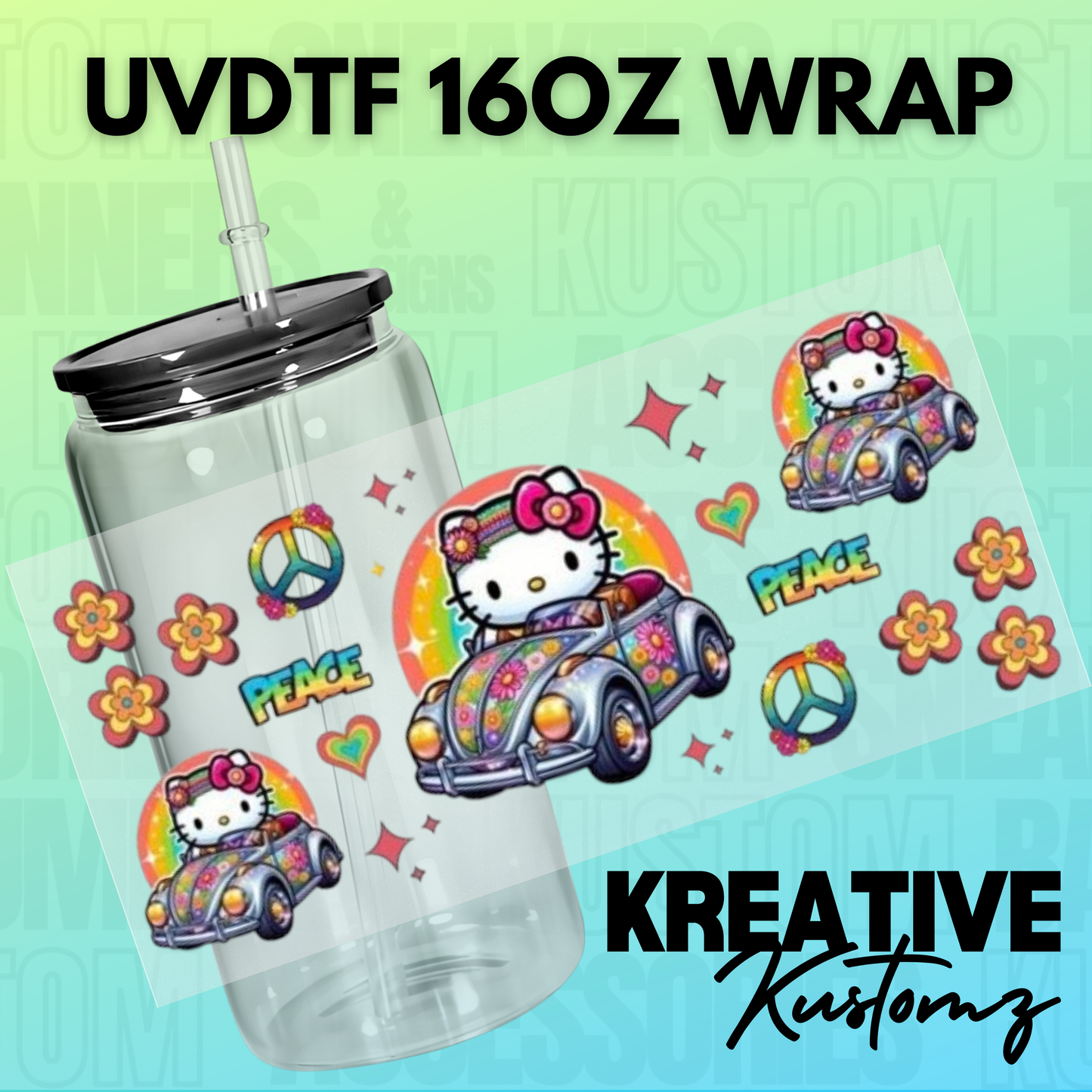 KK-B1886 Retro Peace Kitty - 16oz UVDTF Wrap