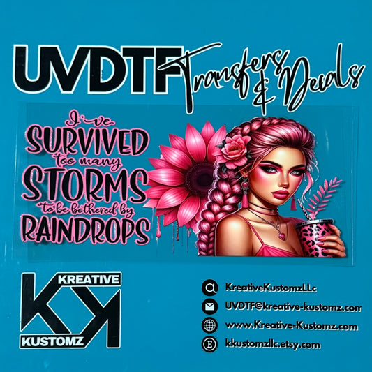 A UV DTF adhesive cup wrap featuring a pink-themed woman, a sunflower, and inspirational text.