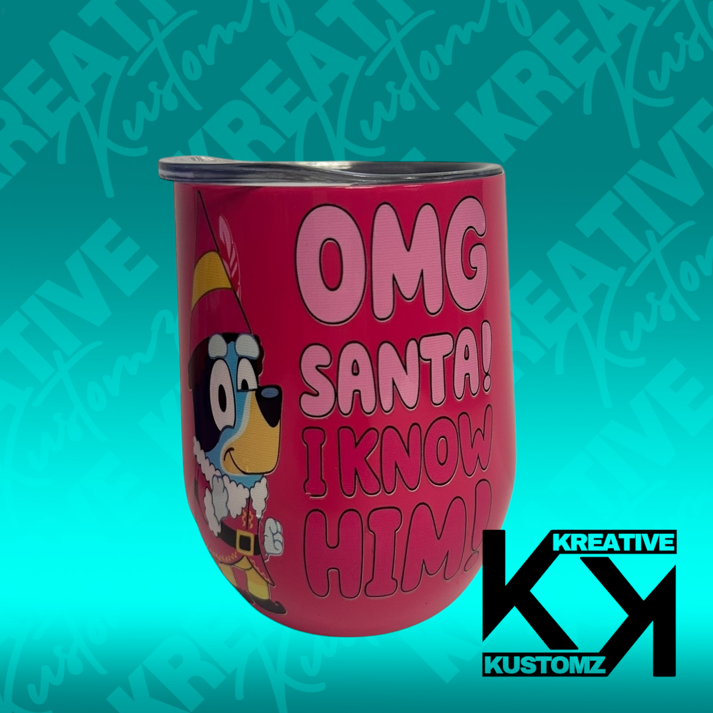 Pink OMG Santa - 12oz Stemless Wine