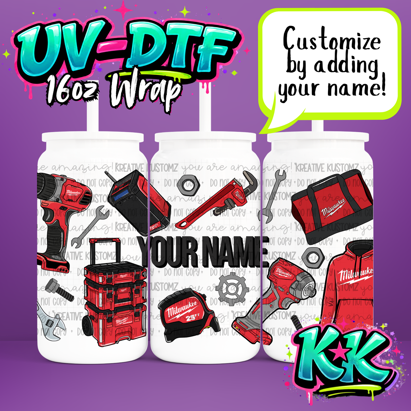 Custom Name Design | UV DTF Cup Wrap for 16oz Libbey Glass