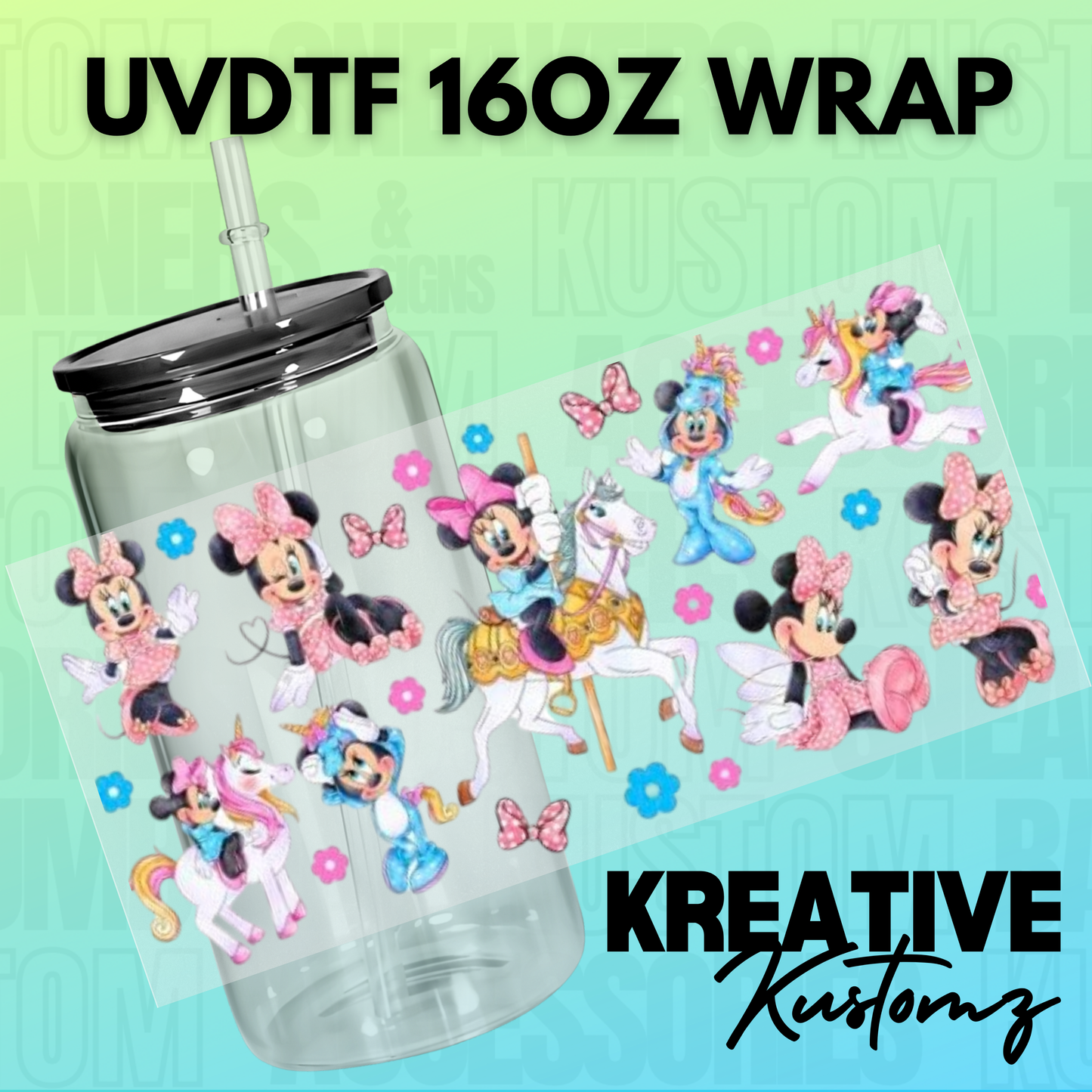 KK-B1617 Floral Unicorn Mouse - 16oz UVDTF Wrap