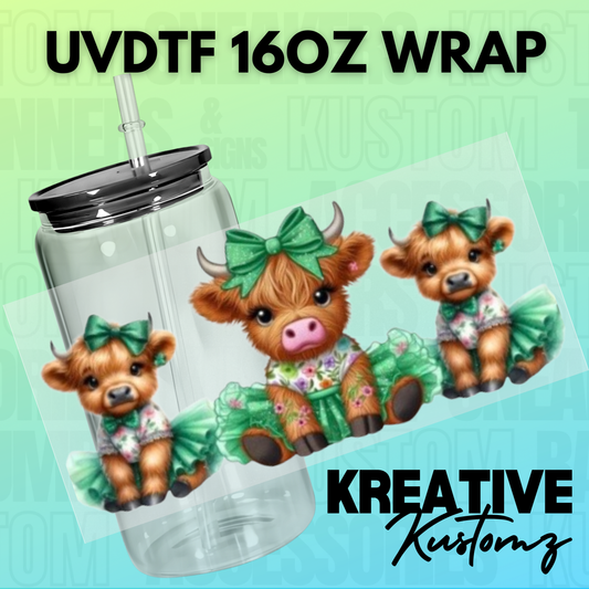 KK-B7199 Green Fancy Cow - 16oz UVDTF Wrap