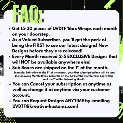 SUBSCRIPTION Box - UVDTF 30 Wraps/Month