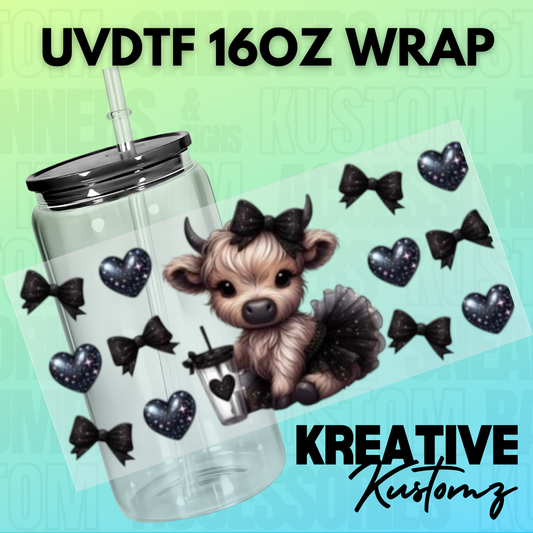 KK-B7191 Black Fancy Cow - 16oz UVDTF Wrap