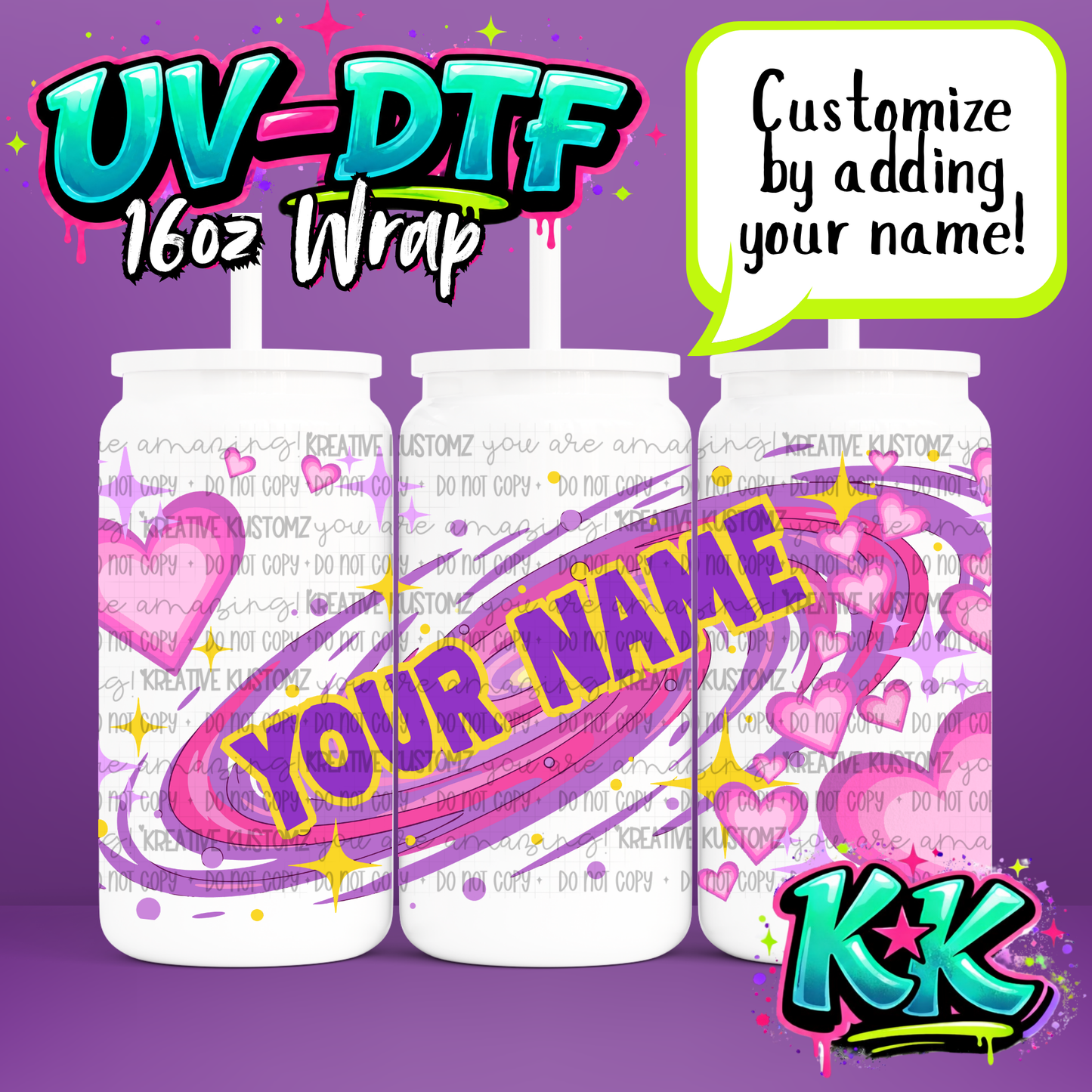 Custom Name Design | UV DTF Cup Wrap for 16oz Libbey Glass