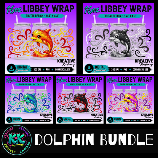 Cute Dolphins| 16oz Libbey Glass Can Wrap PNG - Digital Download Bundle