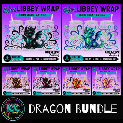 Cute Dragon | 16oz Libbey Glass Can Wrap PNG - Digital Download Bundle