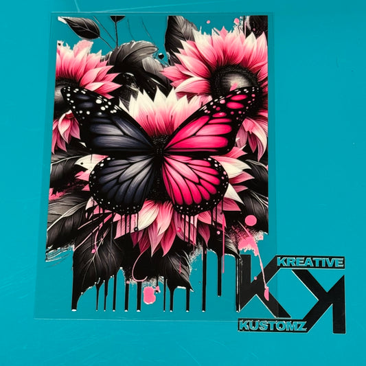 A5 Black and Pink Butterfly UV-DTF NOTEBOOK WRAP