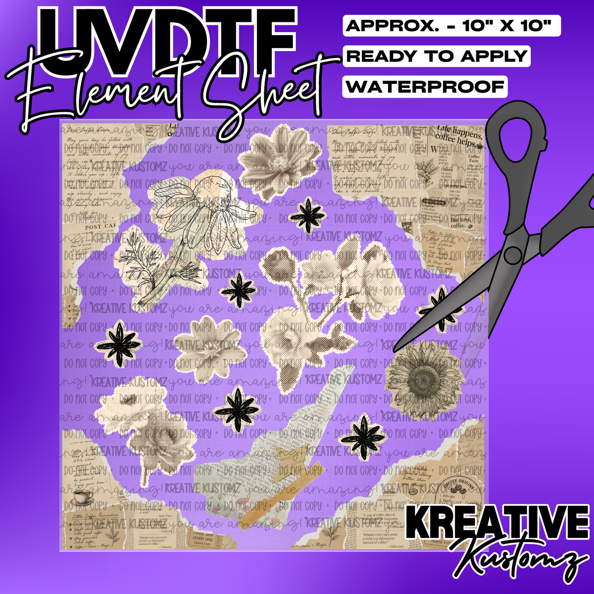 Floral Journal | UVDTF 10"x10" Element Sheet