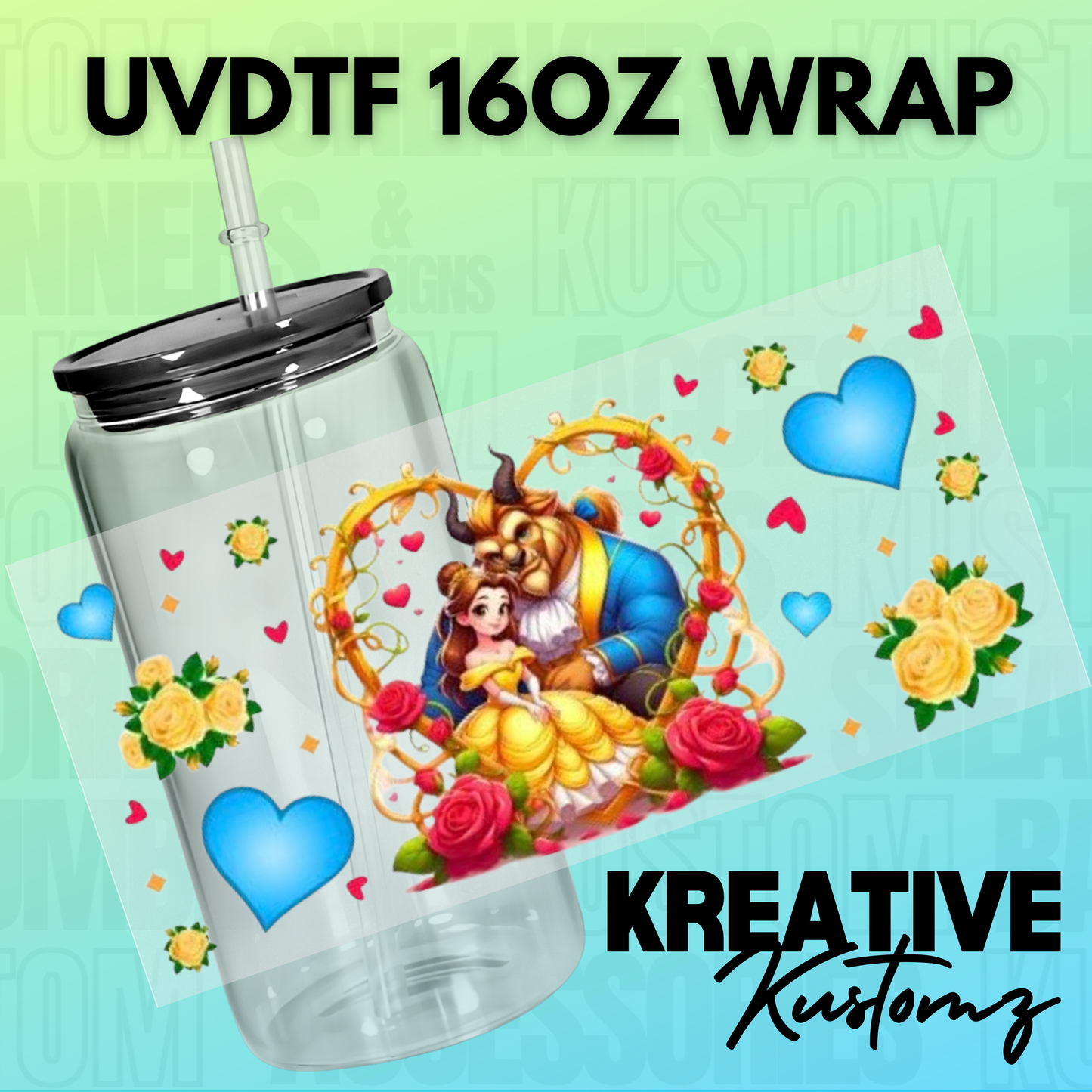 KK-B1111 Pretty Beast Hearts - 16oz UVDTF Wrap