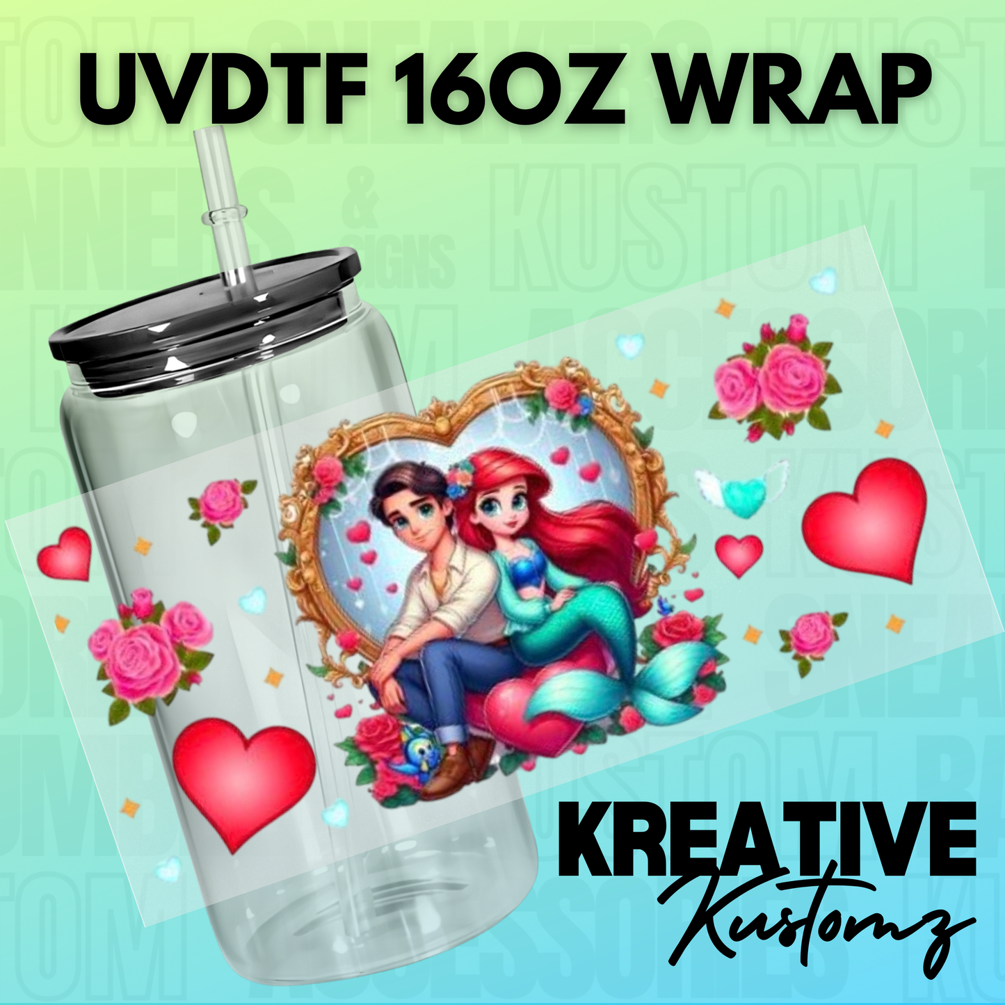 KK-B1112 Mermaid Hearts - 16oz UVDTF Wrap