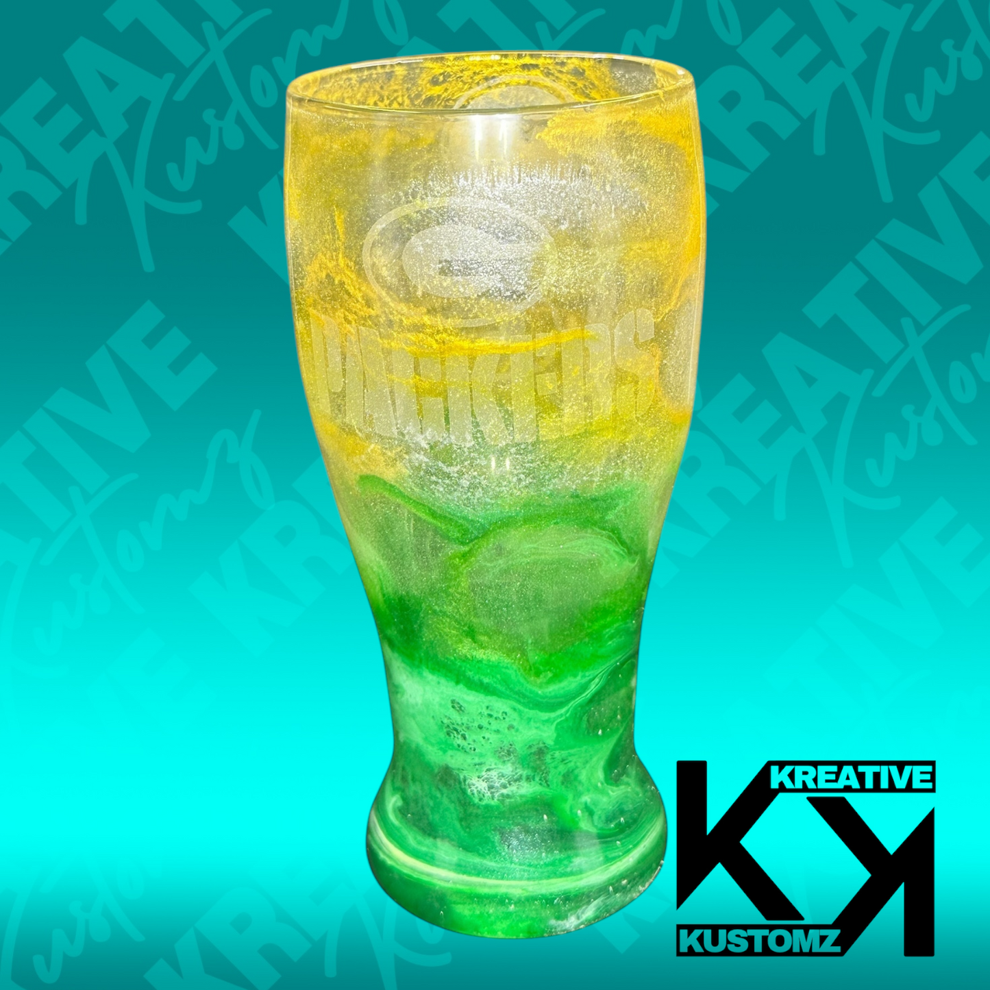 Green & Gold Packer Galaxy Glass