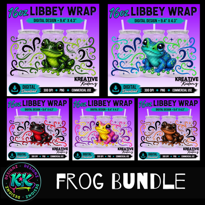 Cute Frogs | 16oz Libbey Glass Can Wrap PNG - Digital Download Bundle