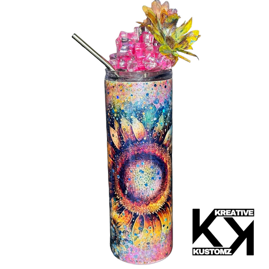 Flower Glitter Tumbler w/Topper