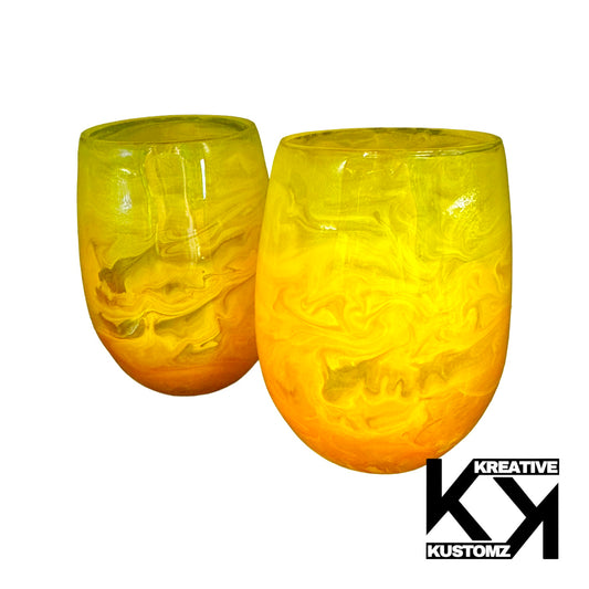 Yellow Galaxy Stemless Wine Glass - 2pc Set