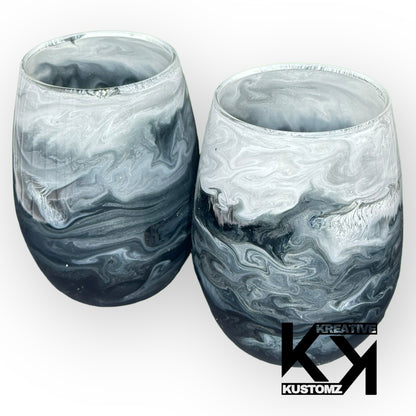 Black & White Galaxy Stemless Wine Glass - 2pc Set