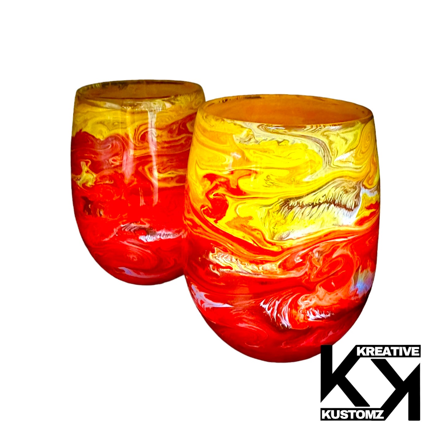 Red & Yellow Galaxy Stemless Wine Glass - 2pc Set