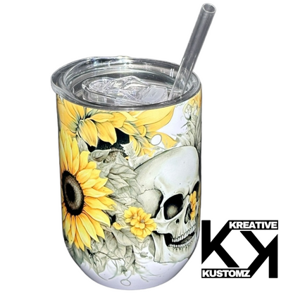 Sunflower Skull - 12oz Stemless Wine