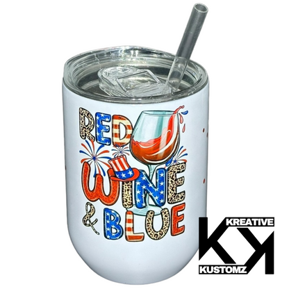 Red, Wine, & Blue - 12oz Stemless Wine