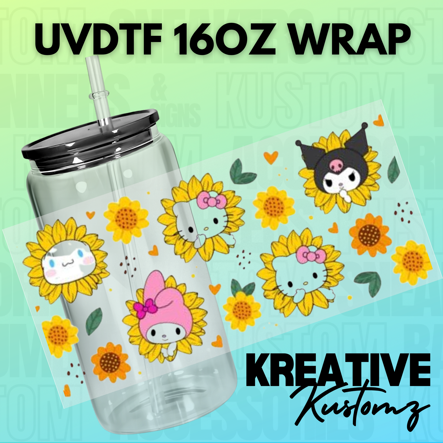 KK-A1019 Sunflower Kitties - 16oz UVDTF Wrap