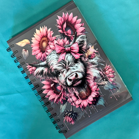 Pink Cow Flowers | UVDTF A5 Notebook Wrap Decal
