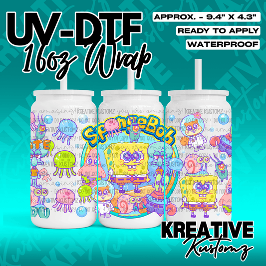 KK-3252 | Chibi Sponge | UVDTF | 16oz Glass Can Libbey Wrap