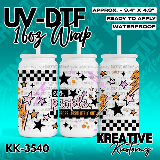 A UV DTF adhesive cup wrap featuring a black and pink design with stars, lightning, and text.