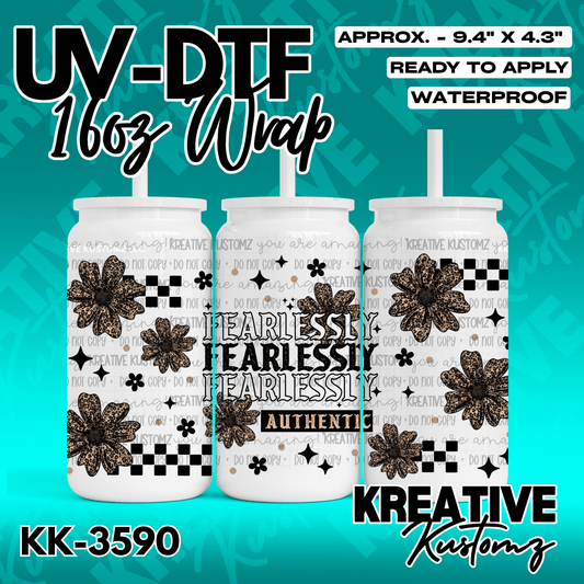 A floral UV DTF adhesive wrap for 16oz glass cans featuring leopard print flowers and text.