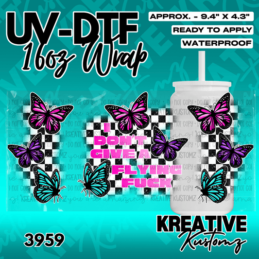 A UV DTF adhesive wrap for 16oz glass cans featuring colorful butterflies and bold text.