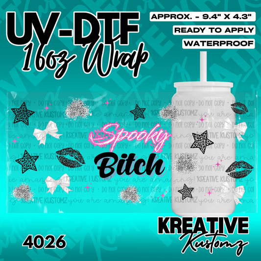 A UV DTF adhesive wrap for 16oz glass cans featuring a pattern of stars, bows, and lips.