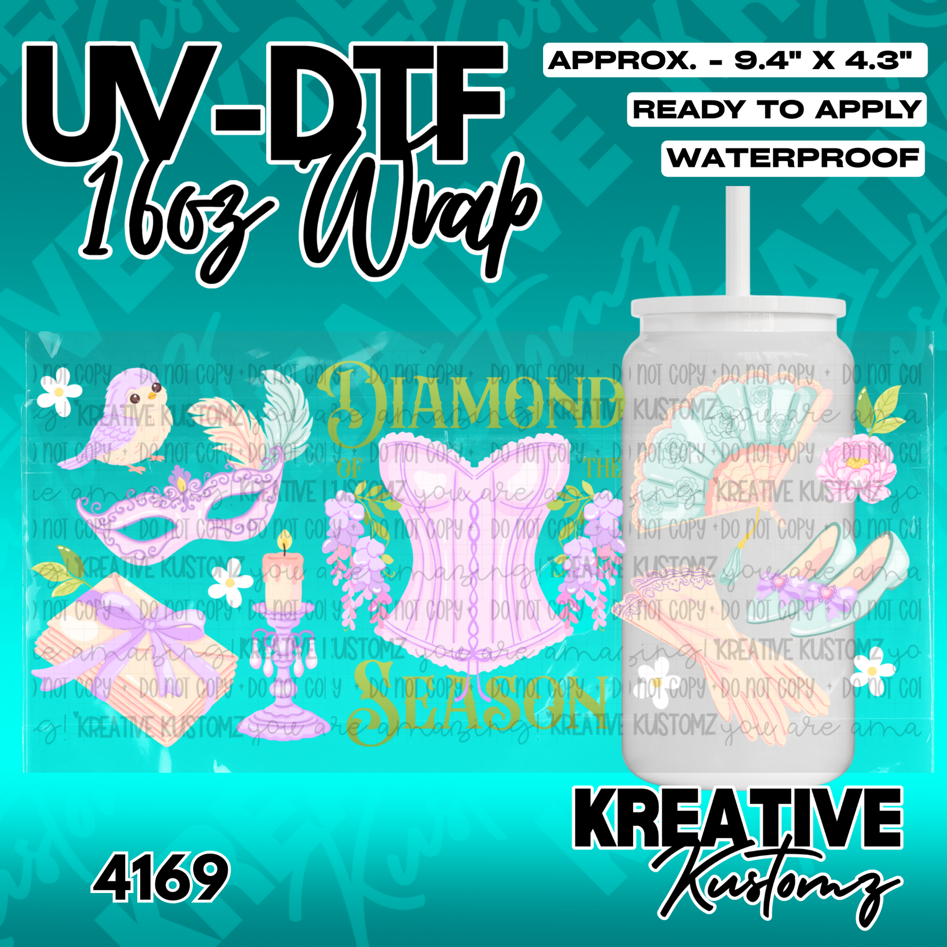 A floral UV DTF adhesive cup wrap featuring Bridgerton-themed illustrations for 16oz glass cans.