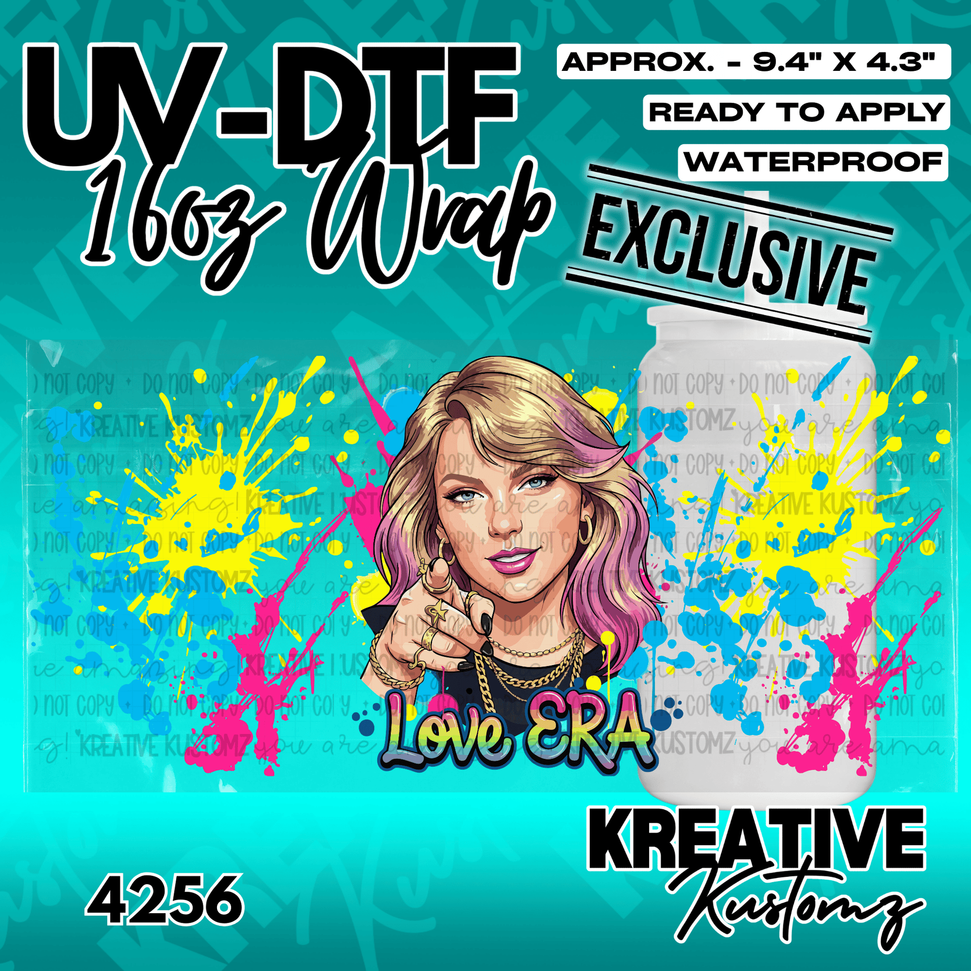 A UV DTF adhesive wrap for a 16oz glass cup featuring a colorful illustration of a woman.