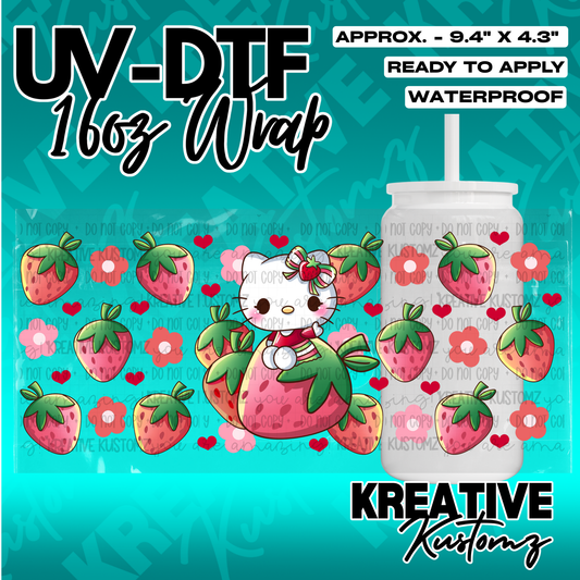 A Hello Kitty themed strawberry cup wrap transfer for a 16oz glass can.