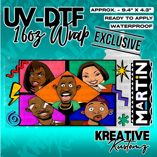 A rectangular UV DTF adhesive wrap featuring cartoon characters from the show Martin.