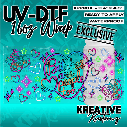 A UV DTF adhesive wrap for 16oz glass cans featuring a colorful heart and text design.