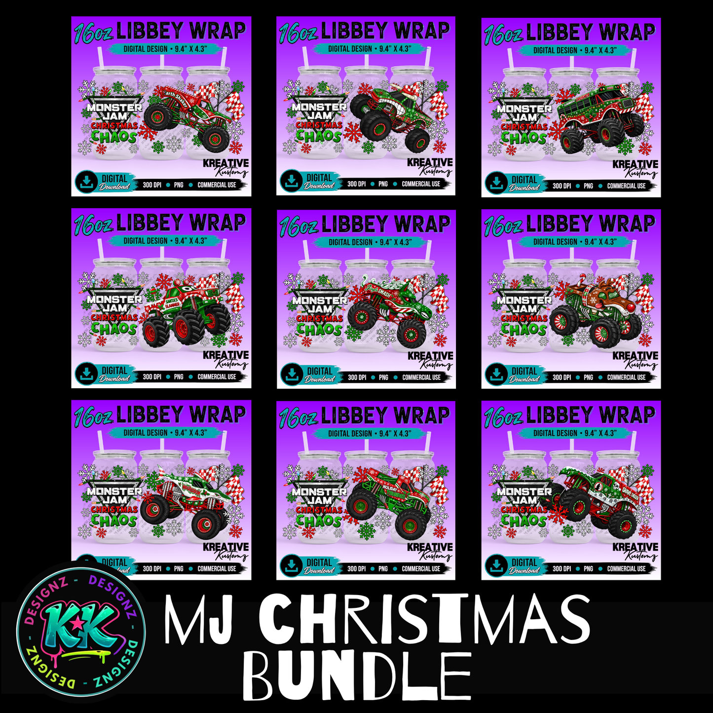 MJ Truck Christmas | 16oz Libbey Glass Can Wrap PNG - Digital Download Bundle